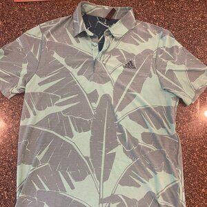 Adidas Golf Palm Leaf Mesh Polo Shirt Men's Medium Green - Lightweight